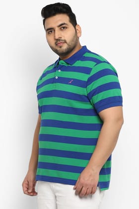 Polo Half Sleeves Striped T-Shirt for Plus Size Men - Green & Royal Blue-5XL / Green & Royal Blue