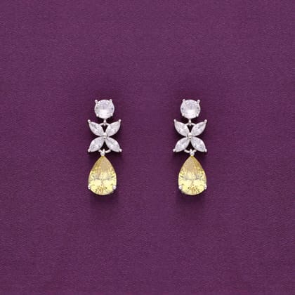 Argent Drops Dangler Silver Earrings-Yellow Stone / Silver