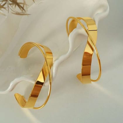 Twisted Cross Over 18K Gold Anti Tarnish Bracelet Cuff For Women-Gold