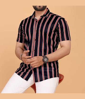 STI Poly Cotton Regular Fit Striped Half Sleeves Men's Casual Shirt - Black ( Pack of 1 )
