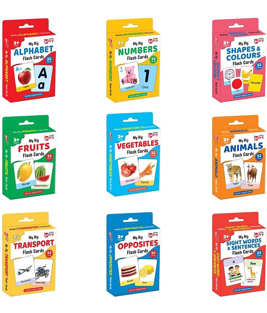 Little Berry Flash Cards for Kids: Alphabets, Numbers, Shapes, Colours, Fruits, Vegetables, Animals, Transport,  Sight Words (All-in-One Set of 9) | 288 Picture Cards | Fun Learning & Education