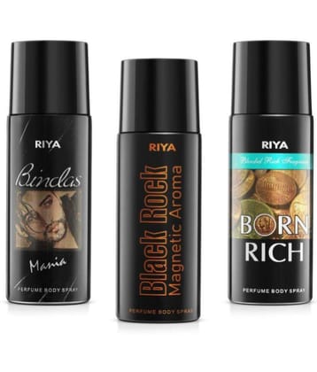 Riya Bindas , Black Rock & Born Rich Deodorant Spray & Perfume For Unisex 450 ( Pack of 3 )