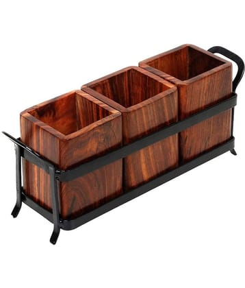 SWH Brown Wooden Cutlery Holder ( Pack of 1 )