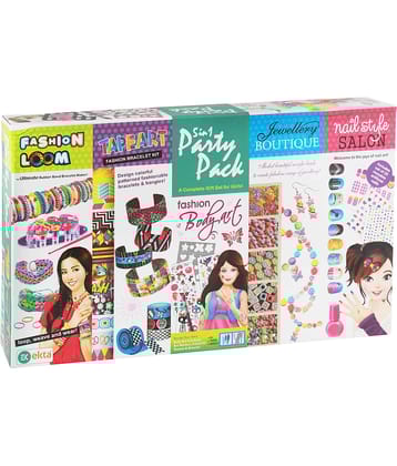 Ekta 5 in 1 Party Pack, Fashion Loom, Nail Art, Jewellery Boutique, Nail Style and Tape Art a Complete Gift Set for Girls