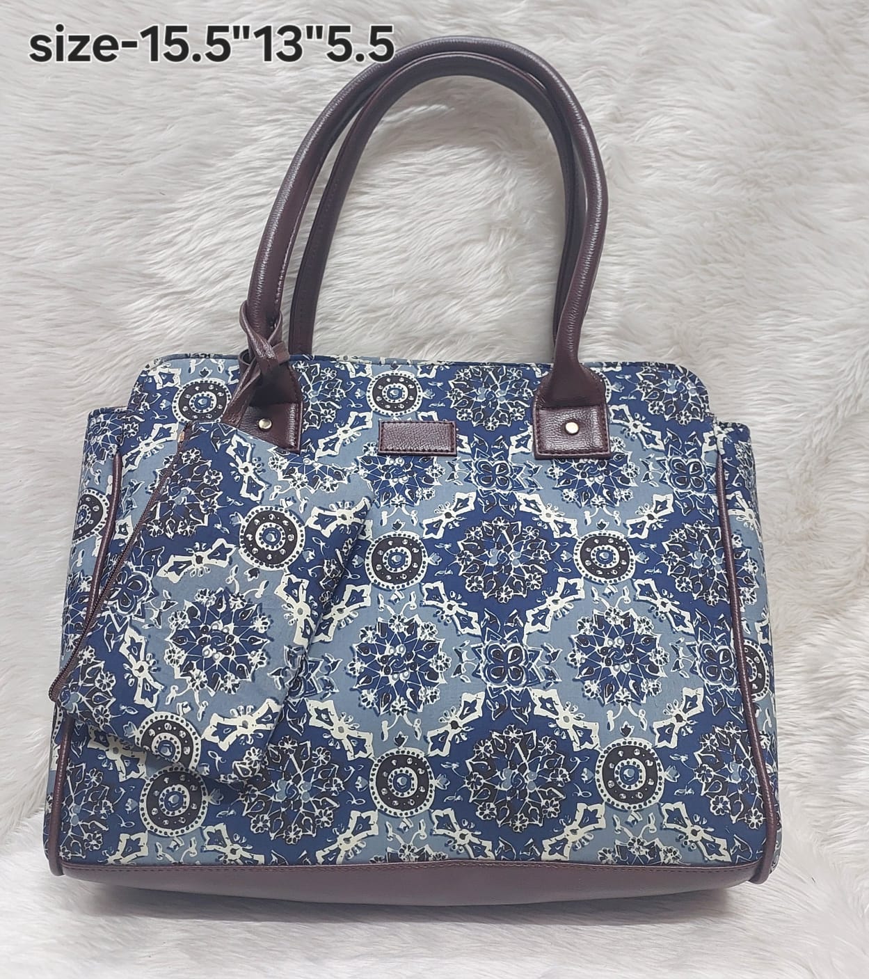 Cotton azrak print jute tote bag