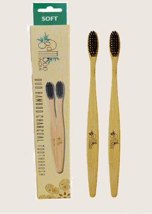 Bamboo Toothbrush Charcoal Adult - Soft (Pack of 2)