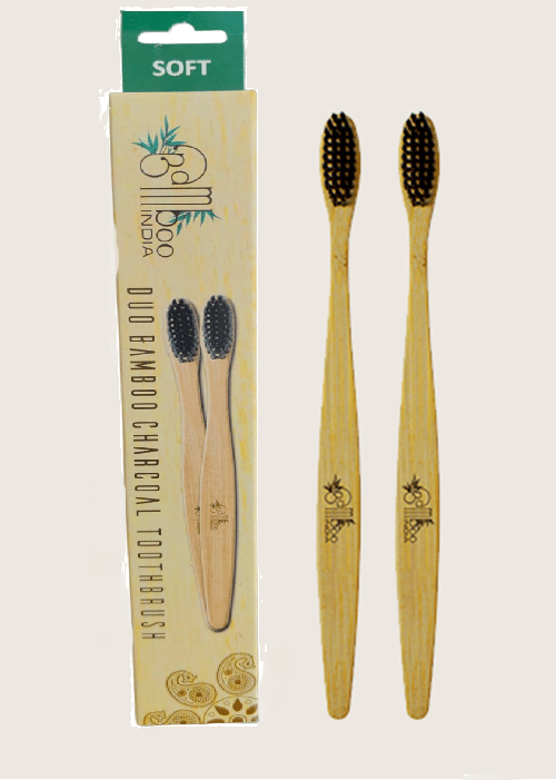 Bamboo Toothbrush Charcoal Adult - Soft (Pack of 2)