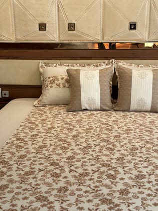 KRI India Bloom Sepia Meadow Bedsheet Set | Sea green and Coral pink  | 100x100 inches  | Wash & Care | 100% Cotton | Handcrafted in India. 100% organic & natural.