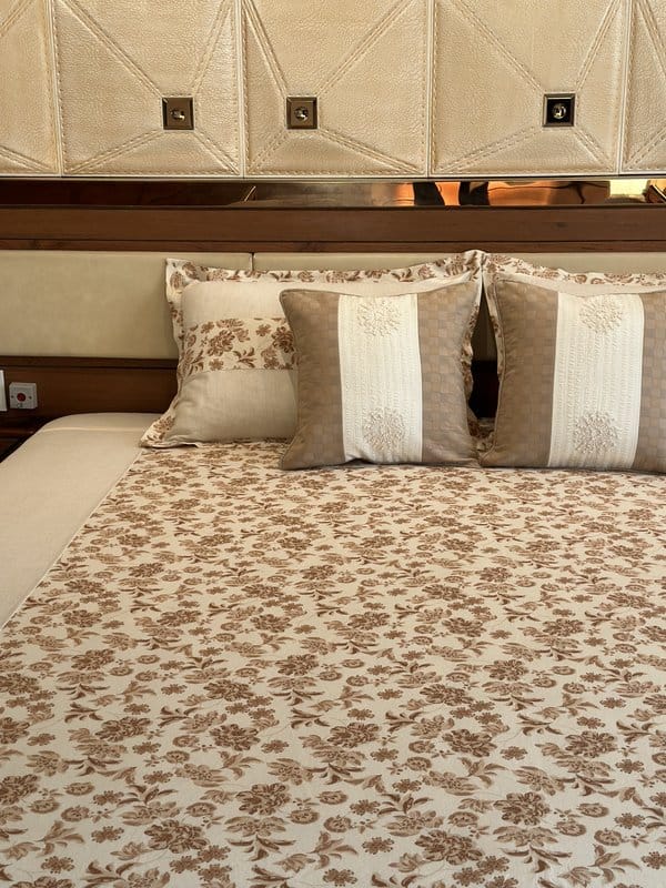 KRI India Bloom Sepia Meadow Bedsheet Set | Sea green and Coral pink  | 100x100 inches  | Wash & Care | 100% Cotton | Handcrafted in India. 100% organic & natural.