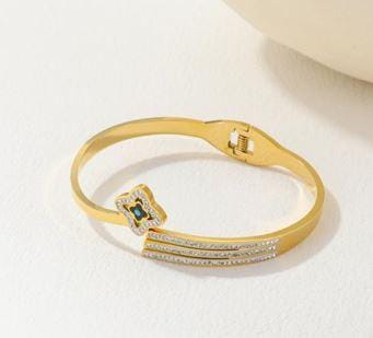 Stainless Steel Gold/Rosegold Plated Clover Evil Eye Kada- S