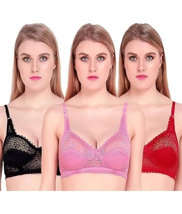 Kiran Enterprises Pack of 3 Net Lightly Padded Women's Bralette Bra ( Multicolor )