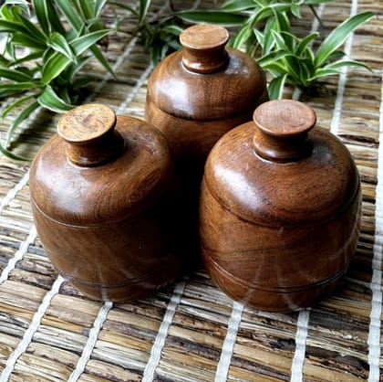 Wooden Storage Jar- Set of 3