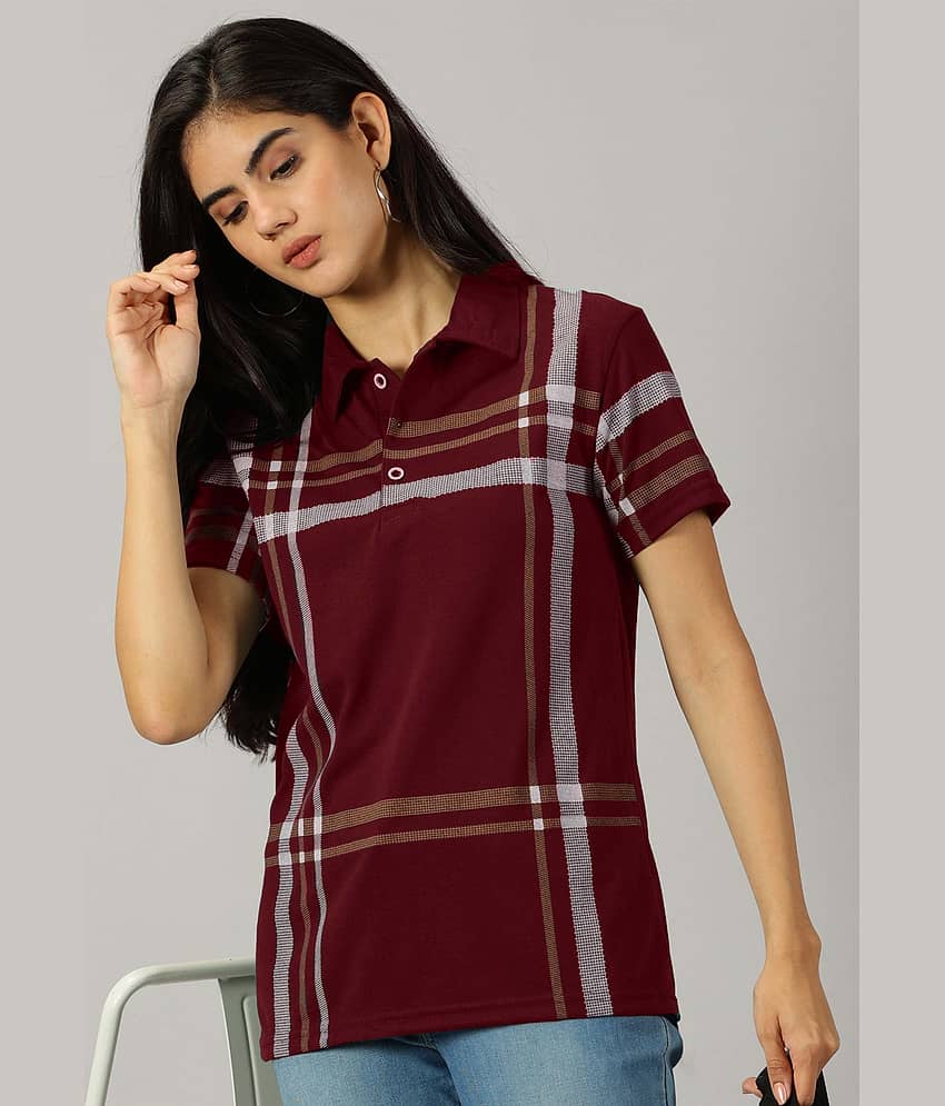 AUSK Women Cotton Blend Printed Regular Fit Polo Collar T-Shirt ( Maroon )