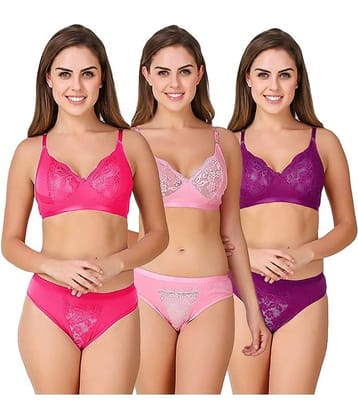TCG Pack of 3 Cotton Lycra Women's Bra & Panty Set ( Multi Color )