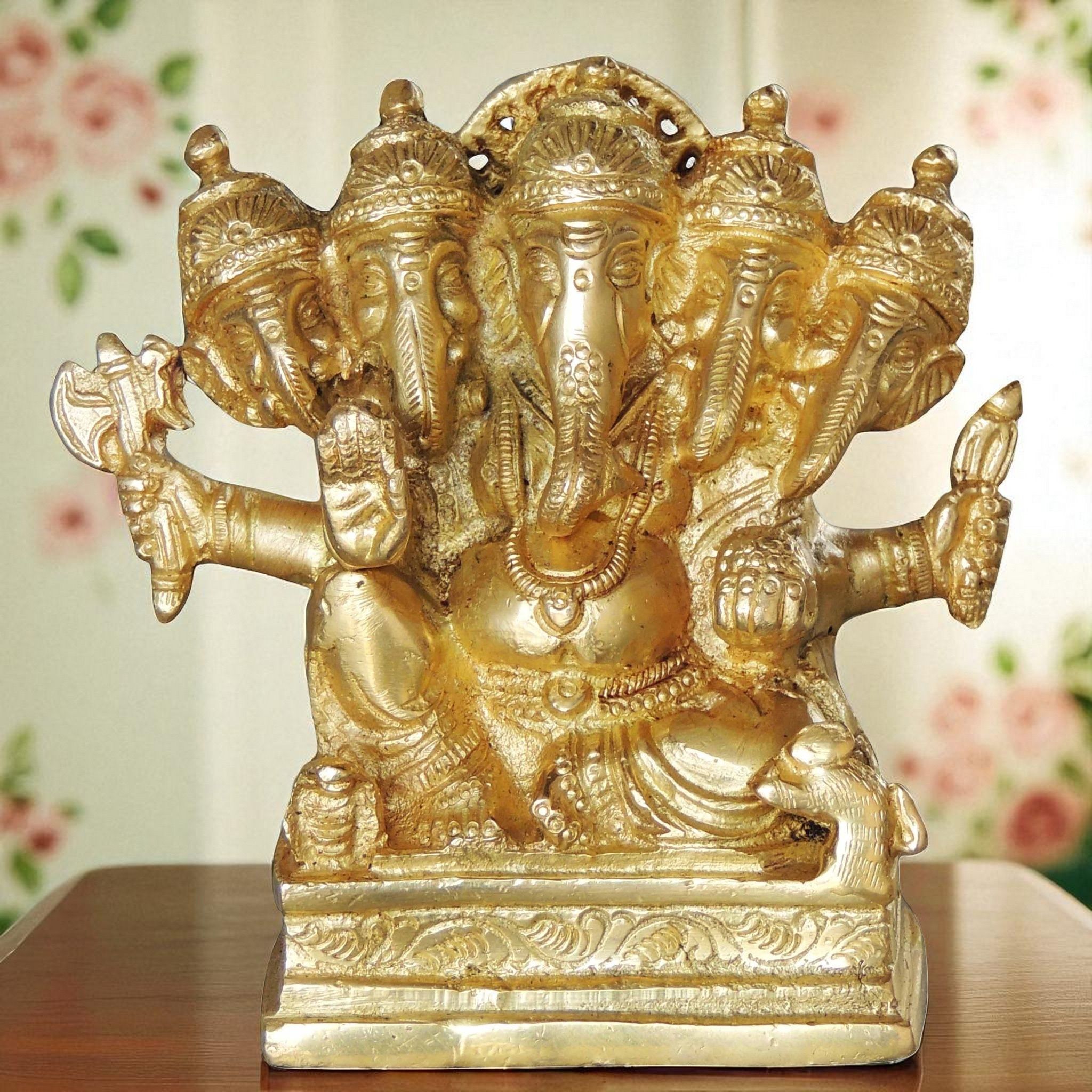 Brass Showpiece Panchmukhi Ganesh Ji God Idol Statue (BSMAS1043 G)