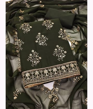 Rangtulika Ethnics Unstitched Georgette Embroidered Dress Material - Green ( Pack of 1 )