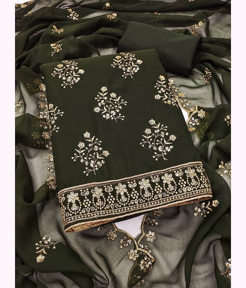 Rangtulika Ethnics Unstitched Georgette Embroidered Dress Material - Green ( Pack of 1 )