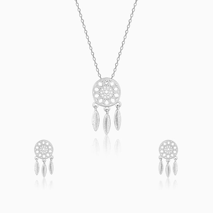 Silver Dreamcatcher Necklace Set