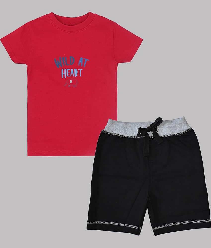 ETCHED DESIGN Pack of 1 Boys Cotton T-Shirt & Shorts Set ( Multicolor )