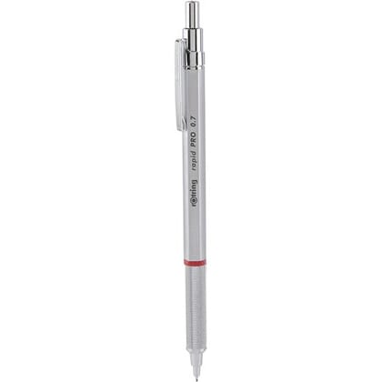 Rotring Rapid Pro - 0.7mm HB Lead, Silver Metal, Mechanical Pencil With An Induilt Eraser For Drawing, Sketching , Writing - 1904256
