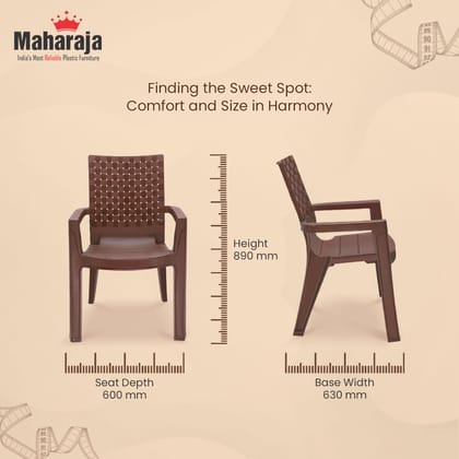 MAHARAJA Heavy Duty Plastic Chairs for Home & Office | Comfortable | Arm Rest | 200Kg Capacity (Brown, Pack of 4)