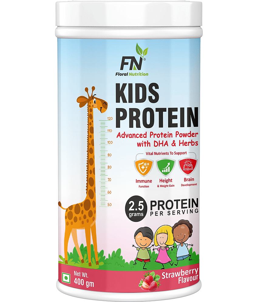 Floral Nutrition Kids Protein with DHA,Vitamin-D for Growth,Immunity Nutrition Drink 400 gm Strawberry