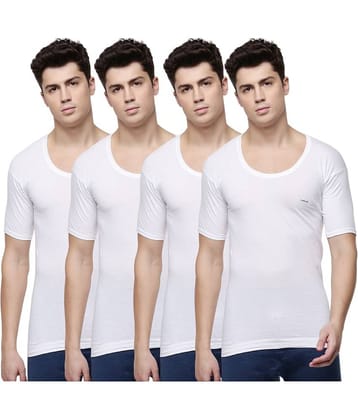 Dollar Lehar Men Combed Cotton Round Neck With Sleeve Vest - Pack of 4 - White