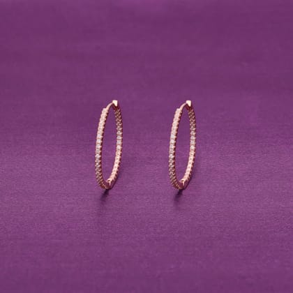 Classic Diamond Studded Silver Hoop Earrings-White Stone / Rose Gold