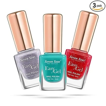 Seven Seas Easy Gel Nail Polish | Quick Dry Gel Nail Polish, Pack of 3 (Combo-10, 30ml)