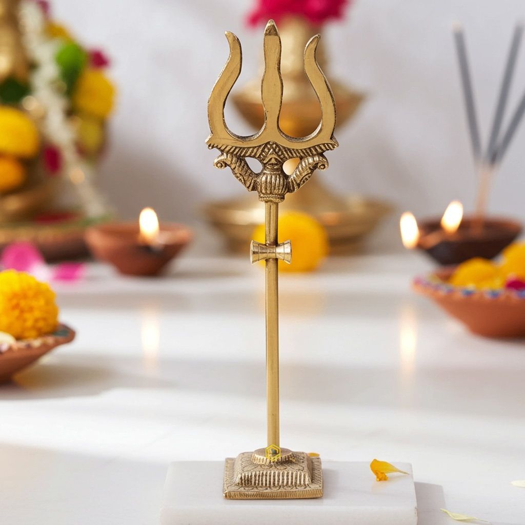 Brass Trishul No. 1, Height : 7.8 Inch (ZMAS138 C)