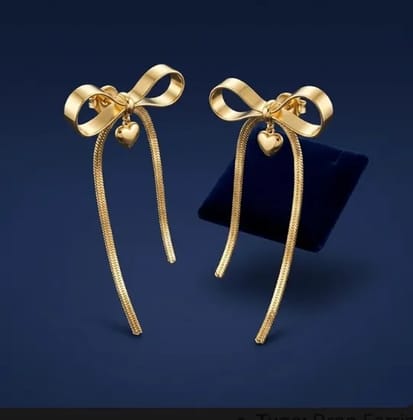 Elegant Bow Heart Drop Earrings Trendy Party Wear for Women