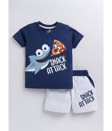 CUTOPIES Pack of 1 Boys Cotton Blend T-Shirt & Shorts Set ( Blue )