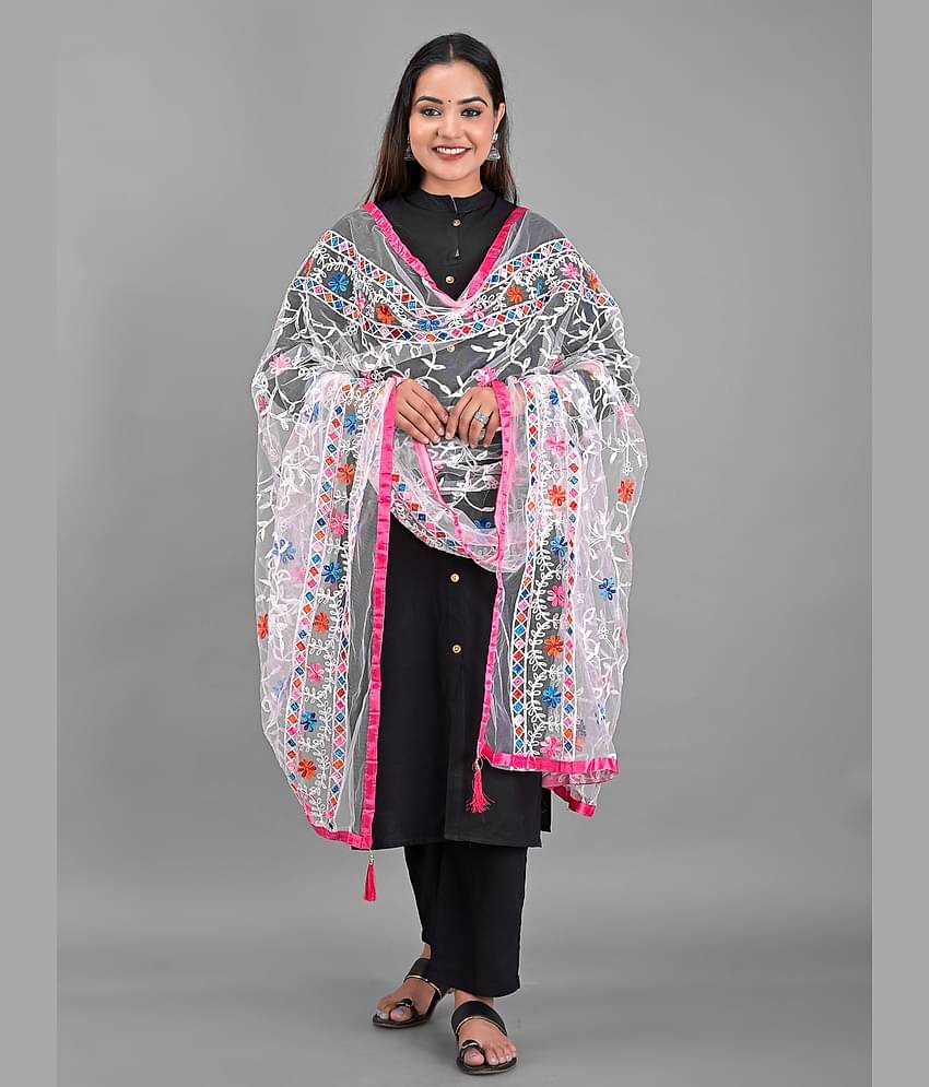 Apratim - White Net Women's Dupatta - ( Pack of 1 )