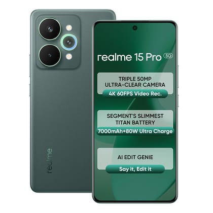 realme 15 Pro 5G Smartphone 12+256GB Green,4K 60FPS,144Hz HyperGlow 4D Curve Display,7000mAh Battery,80W SuperVOOC, Camera Triple 50MP, Snapdragon 7 Gen 4, IP69 Velvet Green