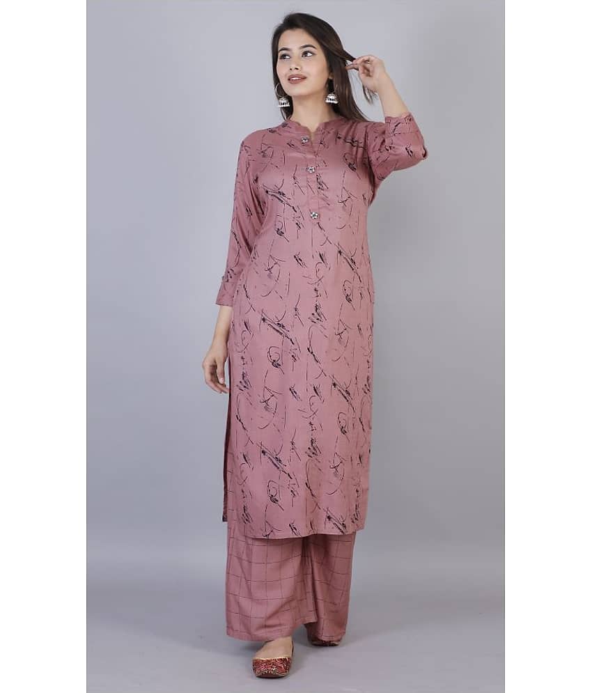 JC4U - Mauve Straight Rayon Women's Stitched Salwar Suit ( Pack of 1 )