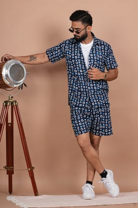 Stunning Geometric Print Blue Co-ords Set-S / Blue / 100% Cotton