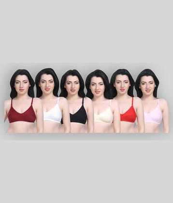 Kiran Enterprises Pack of 6 Cotton Non Padded Women's Push Up Bra ( Multi Color )