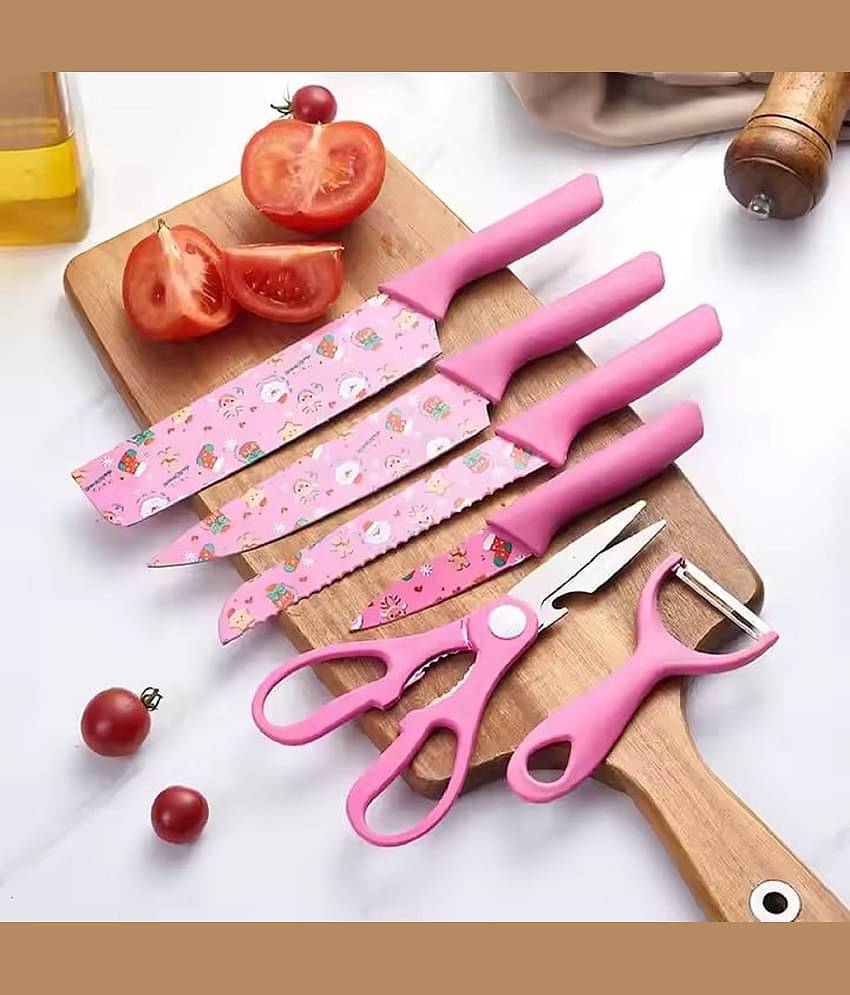 SHARUJA Pink Stainless Steel Knife Set Blade Length 8 cm ( Pack of 6 )