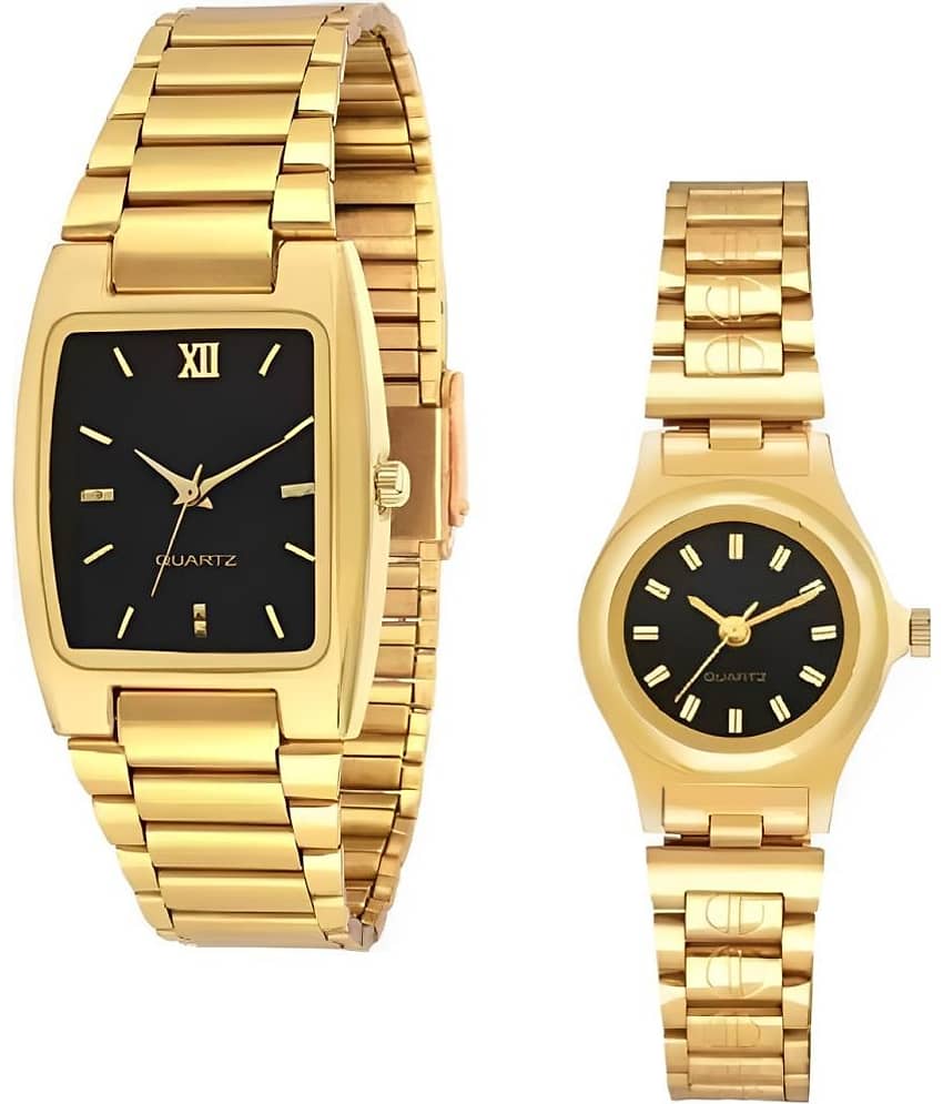 Viser Gold Metal Analog Couple's Watch