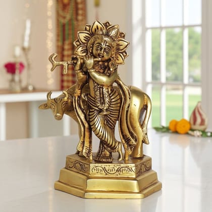 Brass Showpiece Cow Krishna God Idol Statue (BSMAS1391 E)