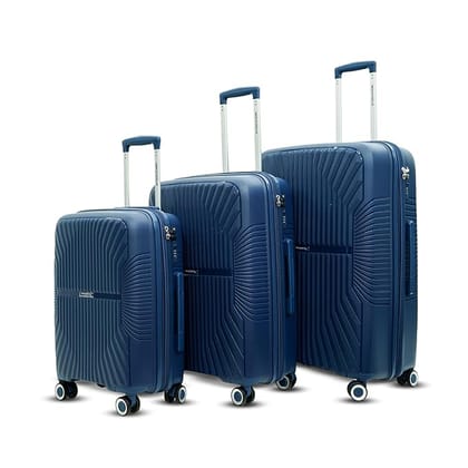 AMERICAN TRAVELLER Tourispro Trolley Bag for Travel Set of 3 |Suitcase for Travel |Leightweight Large Luggage Traveling Bag Big Size| Polypropylene(Pp) Bags with Expandable 8 Wheels (3, Navy Blue)