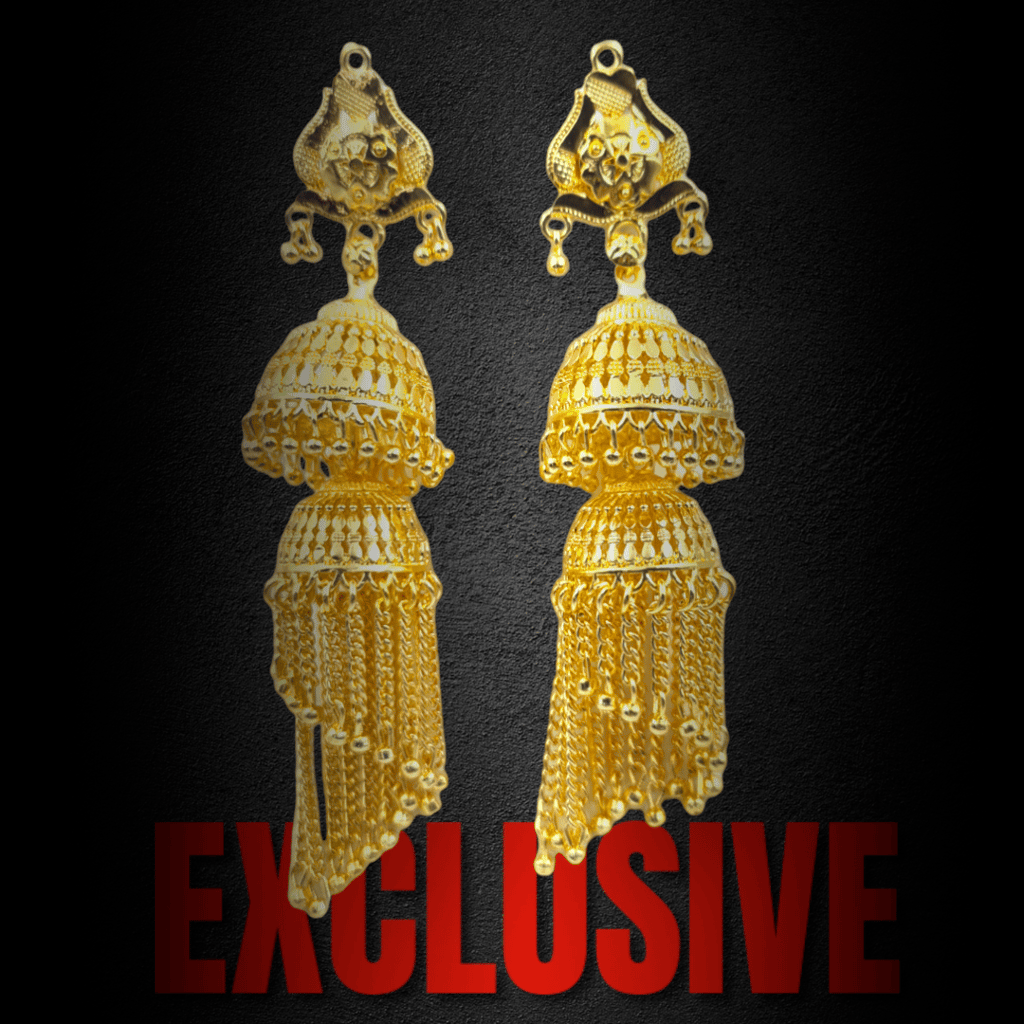 Opulent Gold-Plated Double Curtain Jhumka Earrings – Traditional Indian Bridal Jewelry for Special Occasions