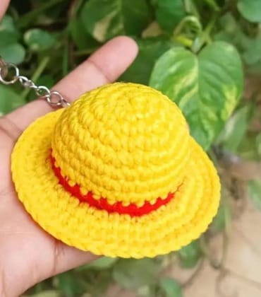 Handmade Crochet Luffy Cap Keychain - Anime Accessories
