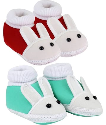 Neska Moda Pack Of 2 Baby Infant Soft Green and Maroon Booties/Shoes For 0 To 12 Months