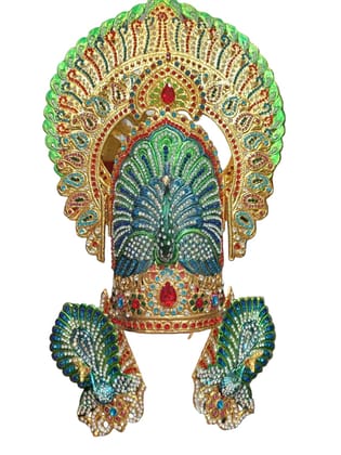Nandighosh Silver Art Khatu Shyam Colorful Mukut with Peacock Design