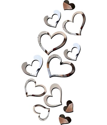 Asmi Collection Self Adhesive 12 Silver Acrylic Mirror Hearts Wall Sticker ( 16 x 14 cms )
