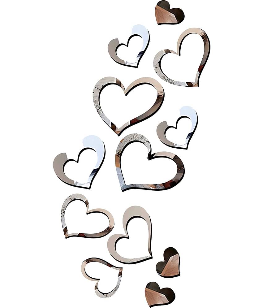 Asmi Collection Self Adhesive 12 Silver Acrylic Mirror Hearts Wall Sticker ( 16 x 14 cms )