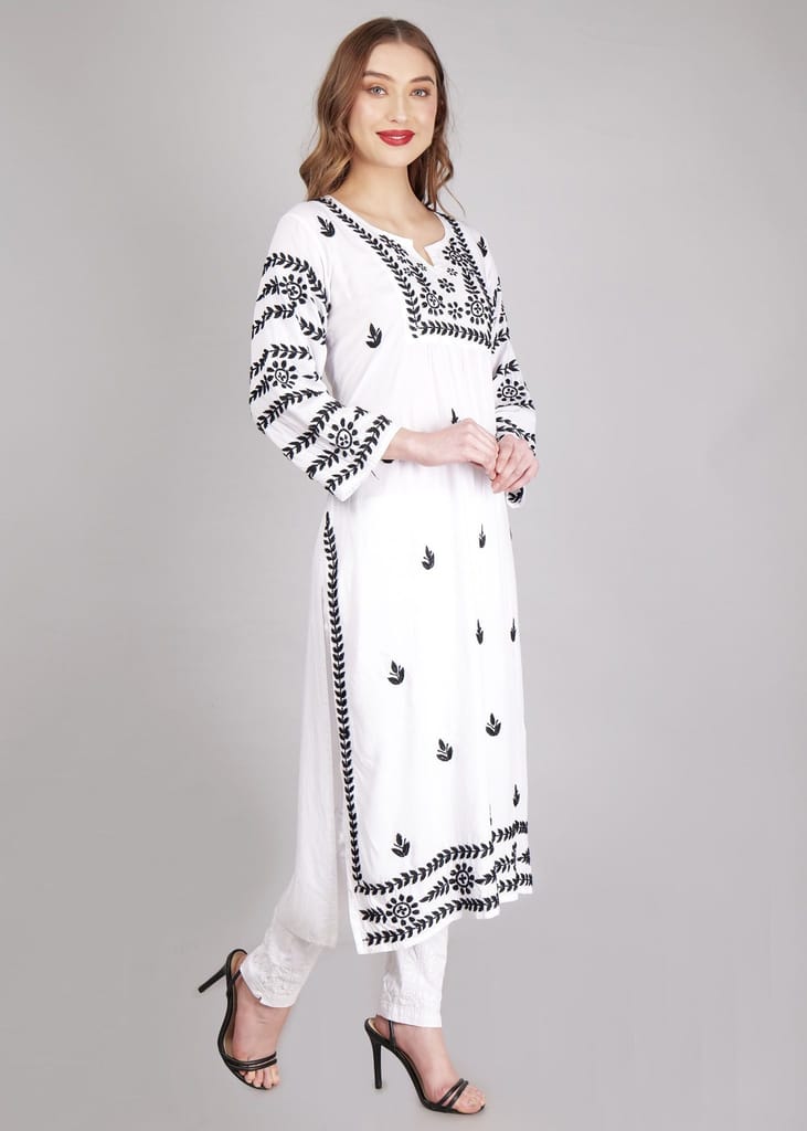 Modal White Hand Embroidered Chikankari Kurta