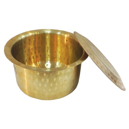 Brass Bhagona With Lid 2.75 Liter | Kitchen Cooking Utensil, Height : 5 Inch (ZMAS637 C)