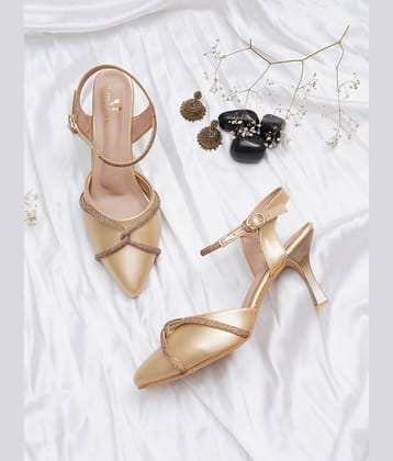 PLANET WALK Gold Women's Sandal Heels